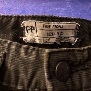 Free People Size 26 Green Distressed Corduroy Button Zip Skinny Cotton Pants